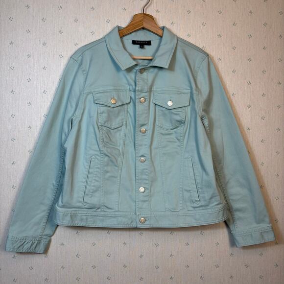 NWOT Talbots Classic Jean Jacket Size XL Button Front Pastel Green Minimalist - Picture 10 of 10